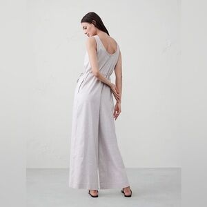 Banana Republic Factory Linen Cotton Blend Wide Leg Jumpsuit Natural Flax Sz L